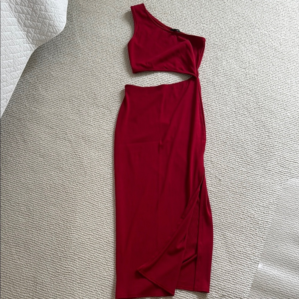 Red One-Shoulder Cut out Lulus Maxi Dress